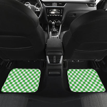 White And Green Checkered Print Front and Back Car Floor Mats