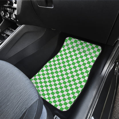 White And Green Checkered Print Front and Back Car Floor Mats