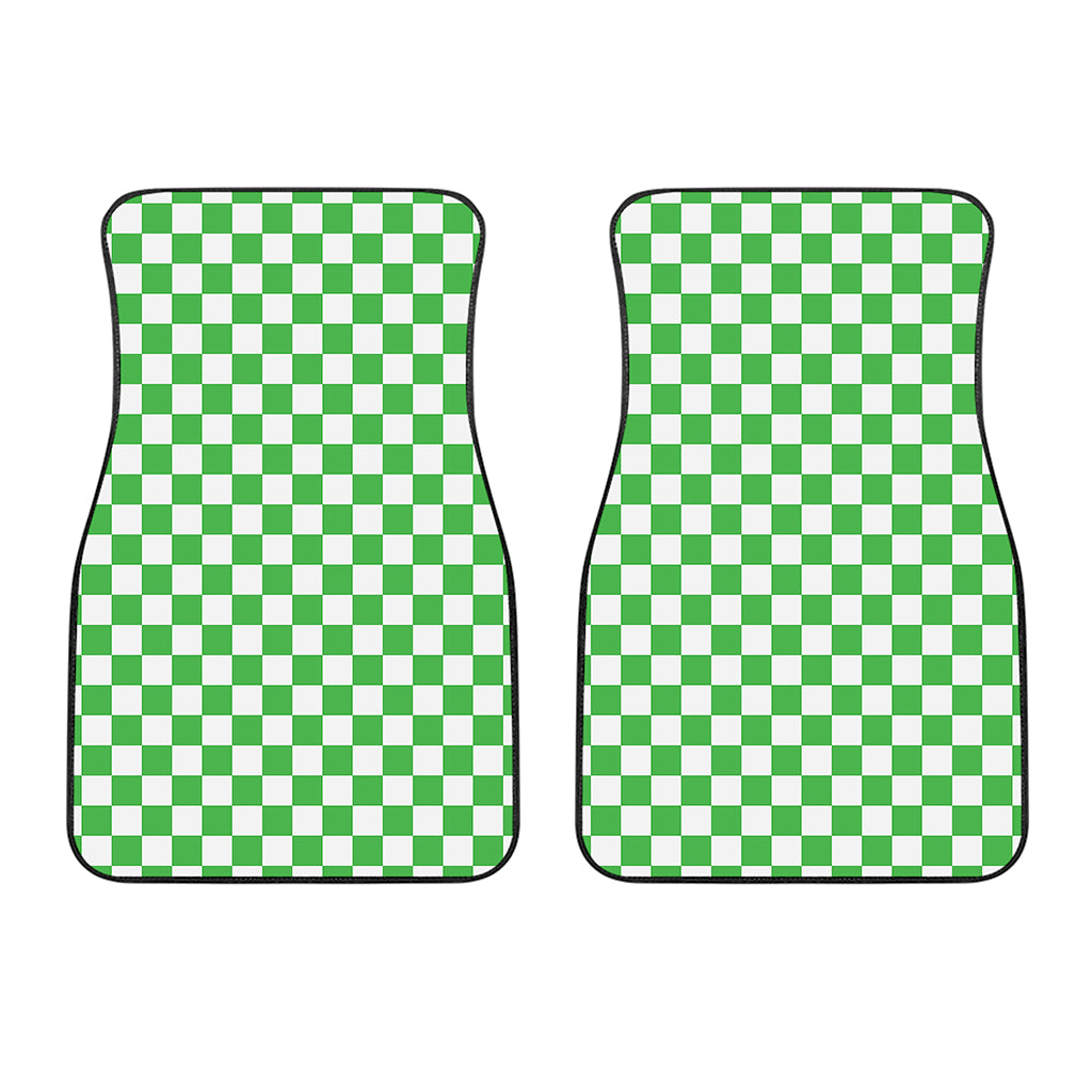 White And Green Checkered Print Front Car Floor Mats