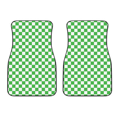 White And Green Checkered Print Front Car Floor Mats