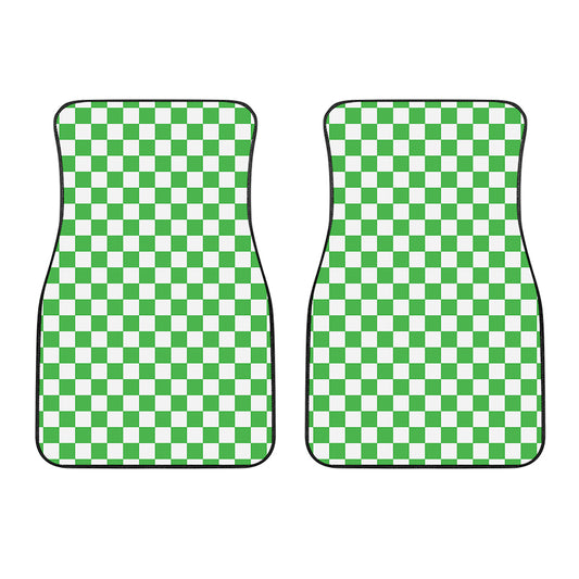 White And Green Checkered Print Front Car Floor Mats