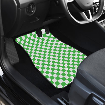 White And Green Checkered Print Front Car Floor Mats