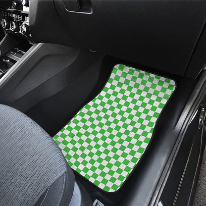White And Green Checkered Print Front Car Floor Mats