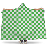 White And Green Checkered Print Hooded Blanket