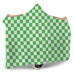 White And Green Checkered Print Hooded Blanket
