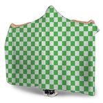 White And Green Checkered Print Hooded Blanket