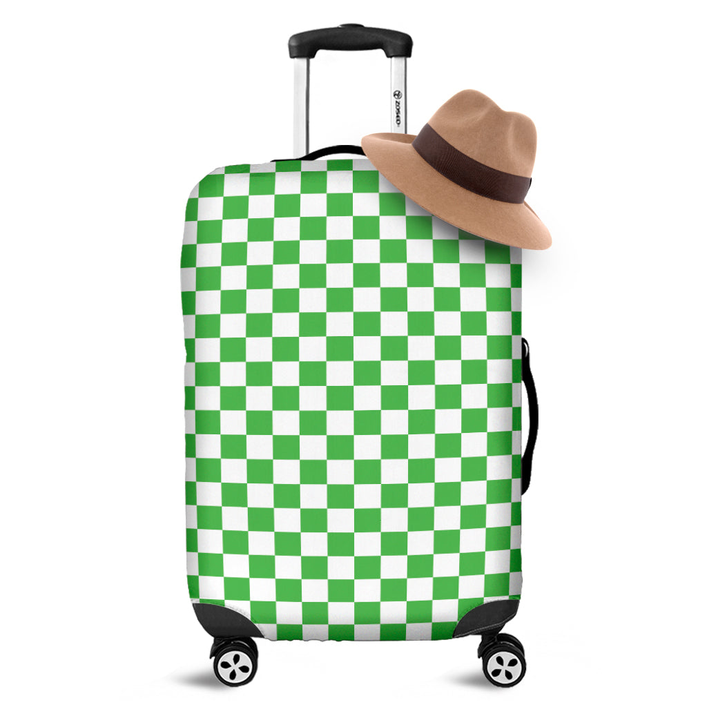 White And Green Checkered Print Luggage Cover