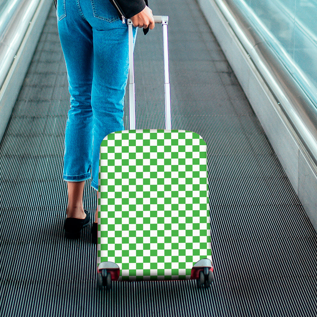 White And Green Checkered Print Luggage Cover