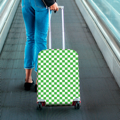 White And Green Checkered Print Luggage Cover