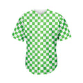 White And Green Checkered Print Men's Baseball Jersey