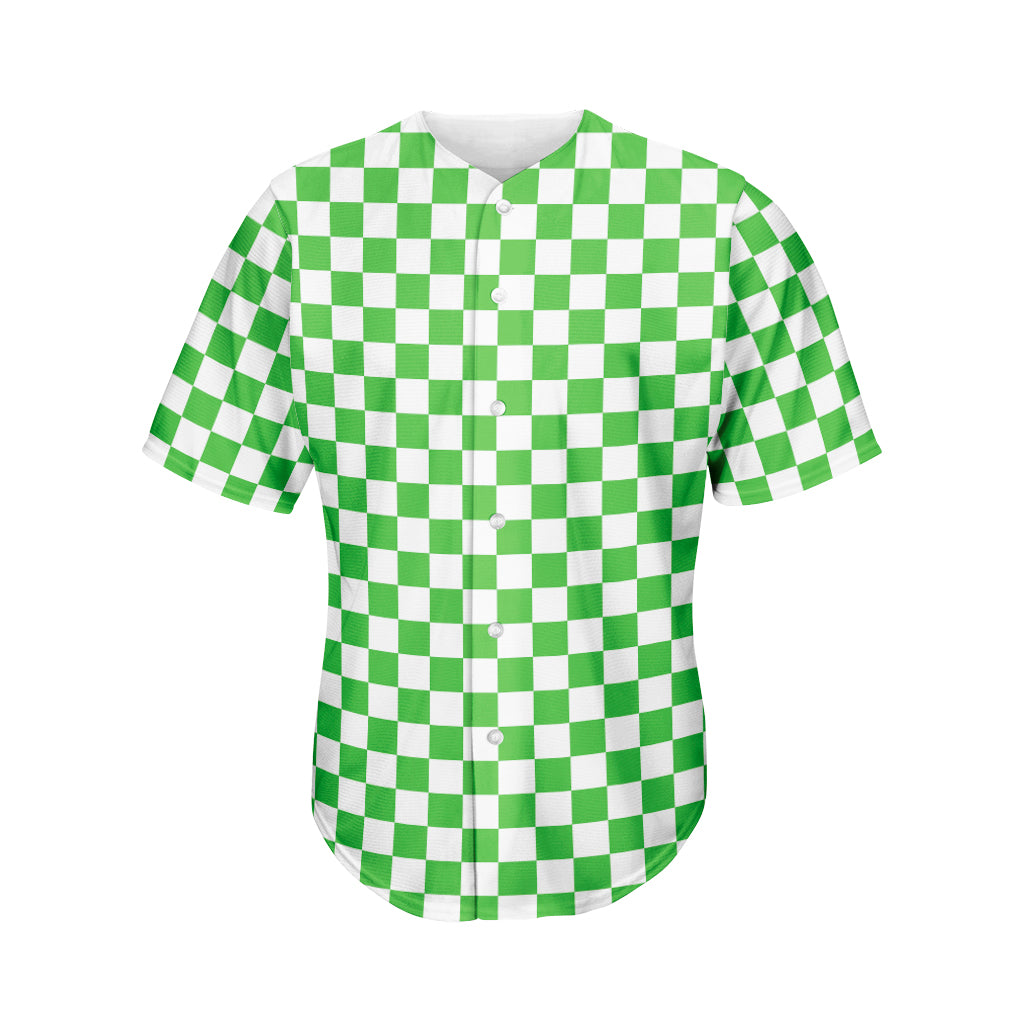 White And Green Checkered Print Men's Baseball Jersey