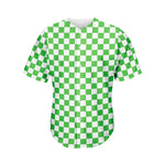 White And Green Checkered Print Men's Baseball Jersey