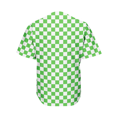 White And Green Checkered Print Men's Baseball Jersey
