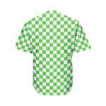 White And Green Checkered Print Men's Baseball Jersey