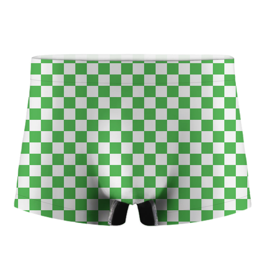 White And Green Checkered Print Men's Boxer Briefs