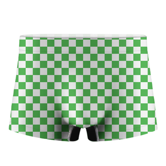 White And Green Checkered Print Men's Boxer Briefs