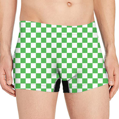 White And Green Checkered Print Men's Boxer Briefs