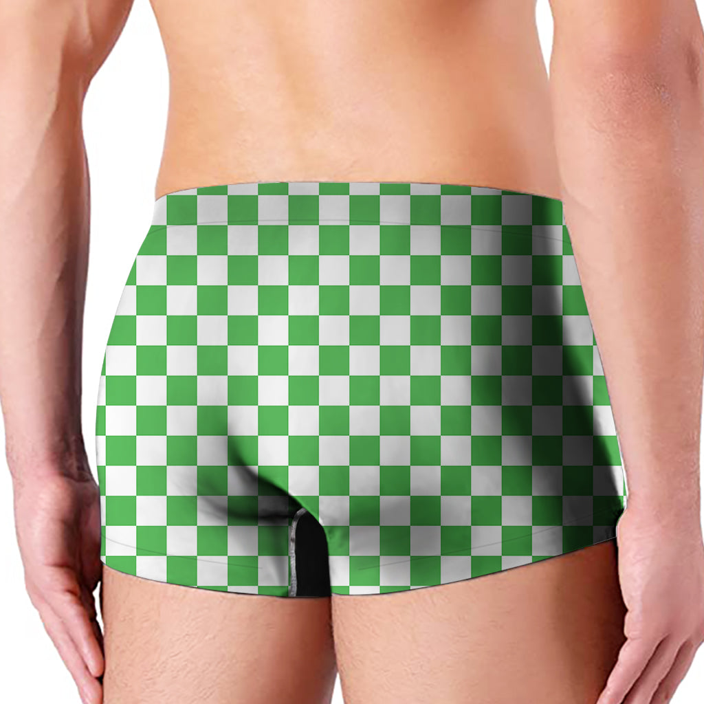 White And Green Checkered Print Men's Boxer Briefs