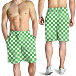 White And Green Checkered Print Men's Shorts