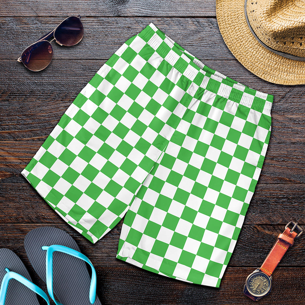 White And Green Checkered Print Men's Shorts
