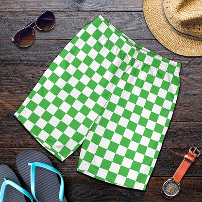 White And Green Checkered Print Men's Shorts