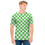 White And Green Checkered Print Men's T-Shirt