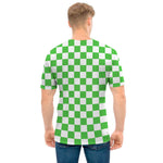 White And Green Checkered Print Men's T-Shirt
