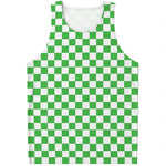 White And Green Checkered Print Men's Tank Top