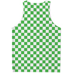 White And Green Checkered Print Men's Tank Top