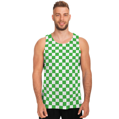 White And Green Checkered Print Men's Tank Top