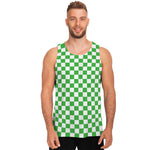 White And Green Checkered Print Men's Tank Top