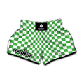 White And Green Checkered Print Muay Thai Boxing Shorts