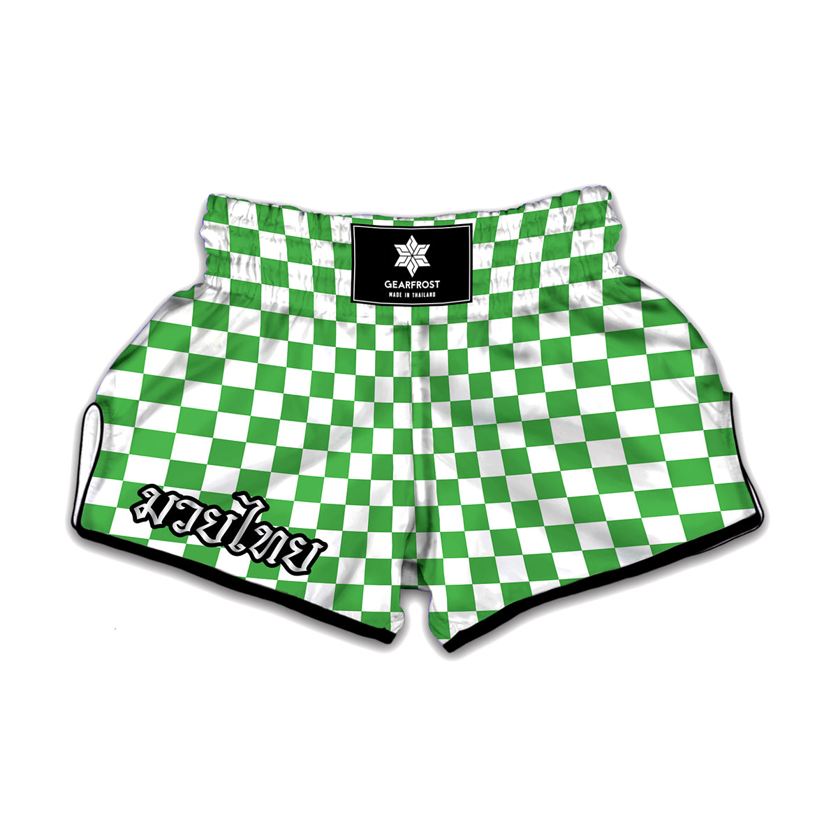 White And Green Checkered Print Muay Thai Boxing Shorts