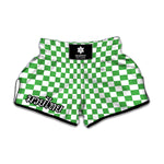 White And Green Checkered Print Muay Thai Boxing Shorts