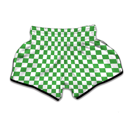 White And Green Checkered Print Muay Thai Boxing Shorts