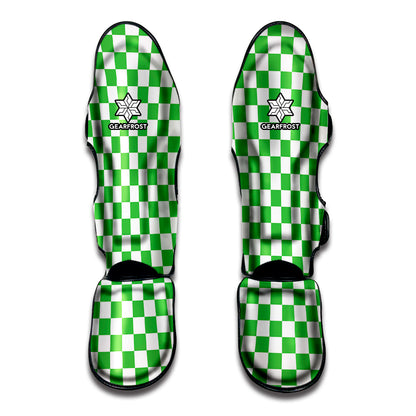 White And Green Checkered Print Muay Thai Shin Guard