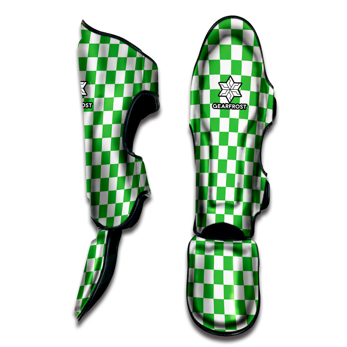White And Green Checkered Print Muay Thai Shin Guard