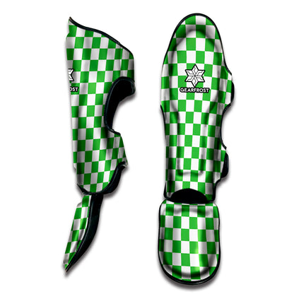 White And Green Checkered Print Muay Thai Shin Guard