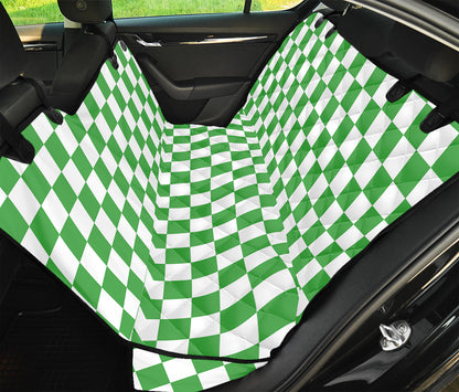 White And Green Checkered Print Pet Car Back Seat Cover