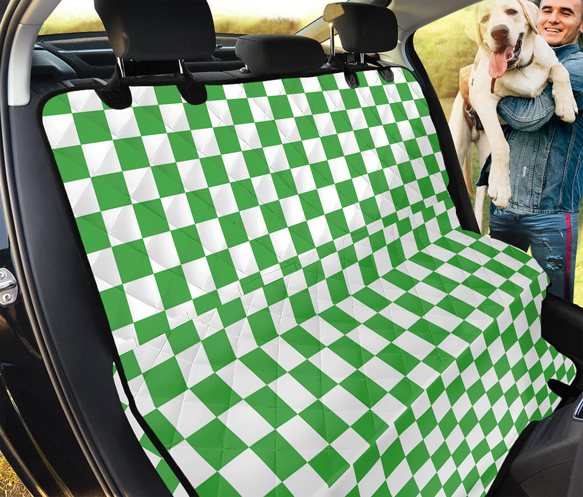 White And Green Checkered Print Pet Car Back Seat Cover