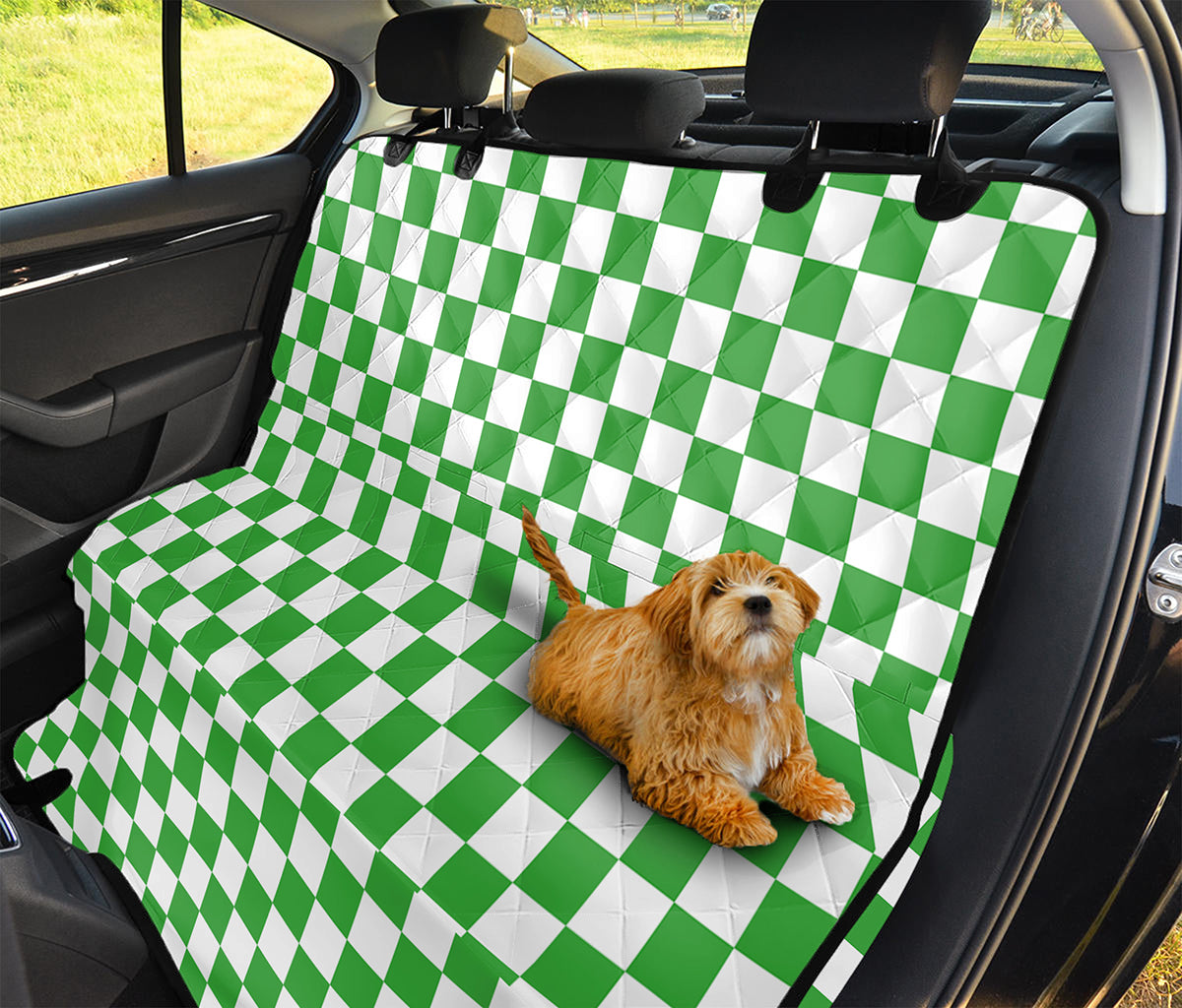 White And Green Checkered Print Pet Car Back Seat Cover