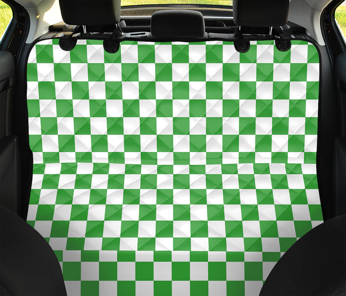 White And Green Checkered Print Pet Car Back Seat Cover