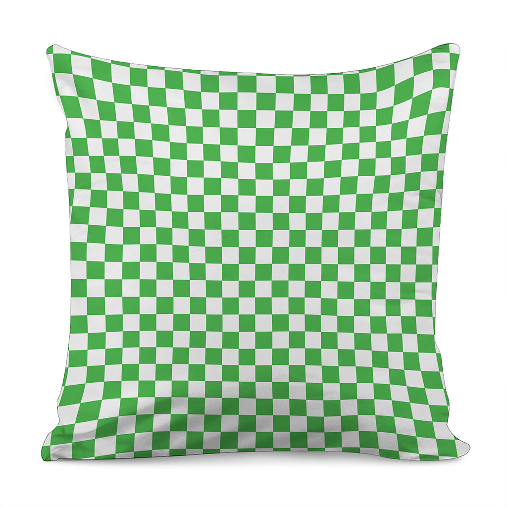 White And Green Checkered Print Pillow Cover