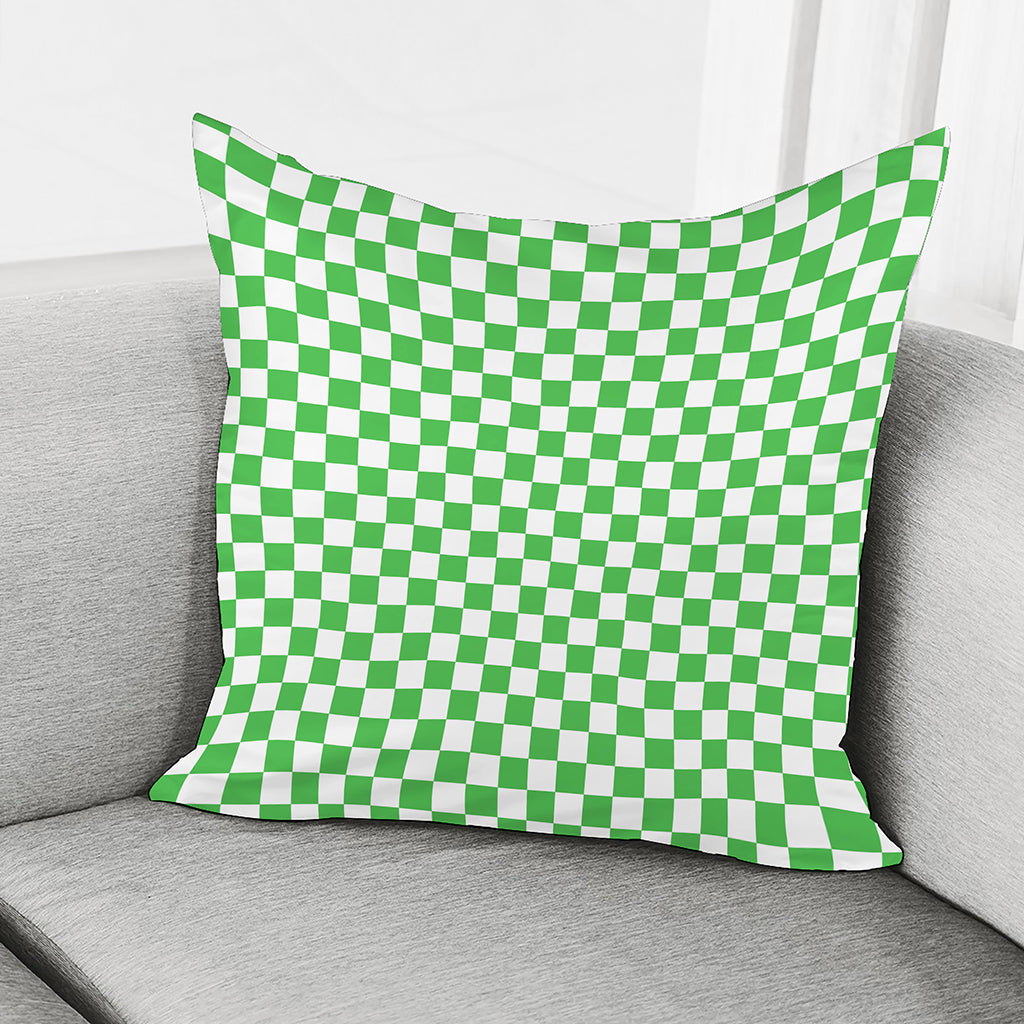 White And Green Checkered Print Pillow Cover