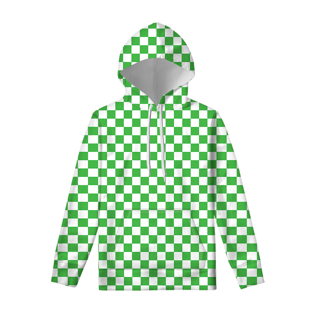 White And Green Checkered Print Pullover Hoodie