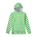 White And Green Checkered Print Pullover Hoodie