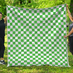 White And Green Checkered Print Quilt