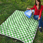 White And Green Checkered Print Quilt