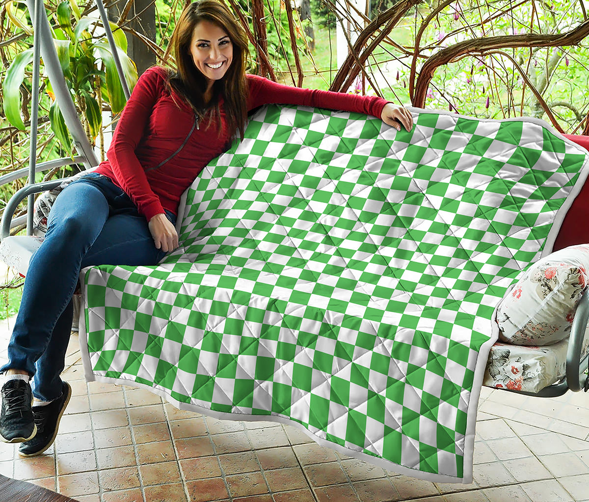 White And Green Checkered Print Quilt