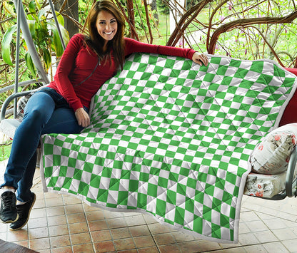 White And Green Checkered Print Quilt